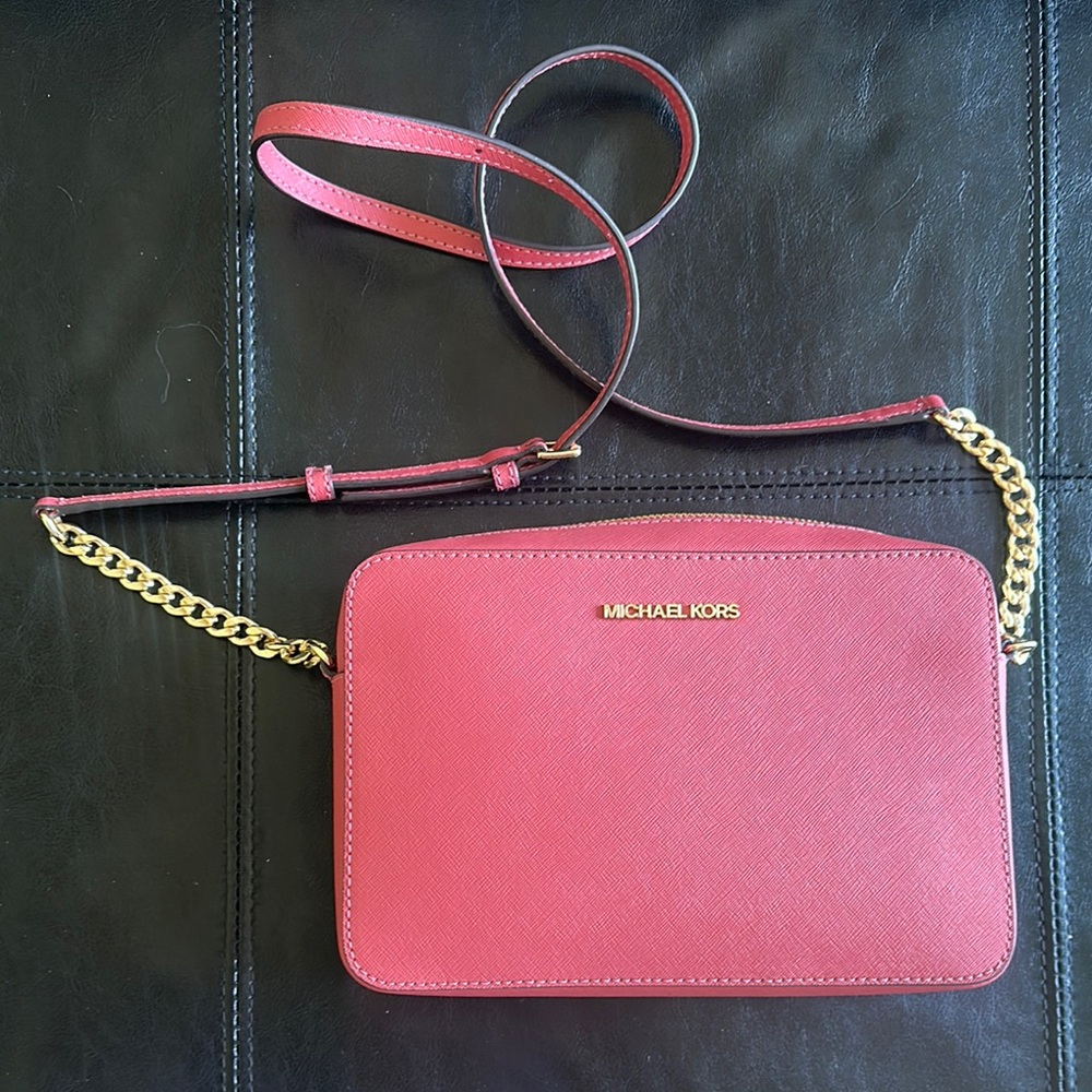 Michael Kors Red Saffiano Leather Crossbody Bag
